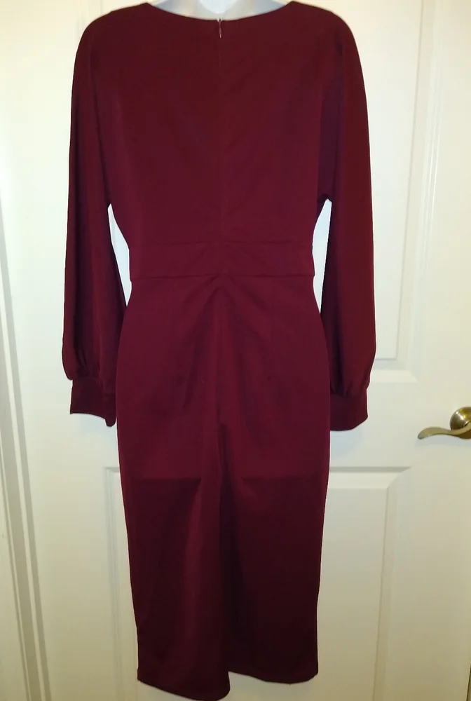NEW Burgundy Solid Career & Sexy Form Fitting Bodycon Dress Lady's M - Picture 9 of 11
